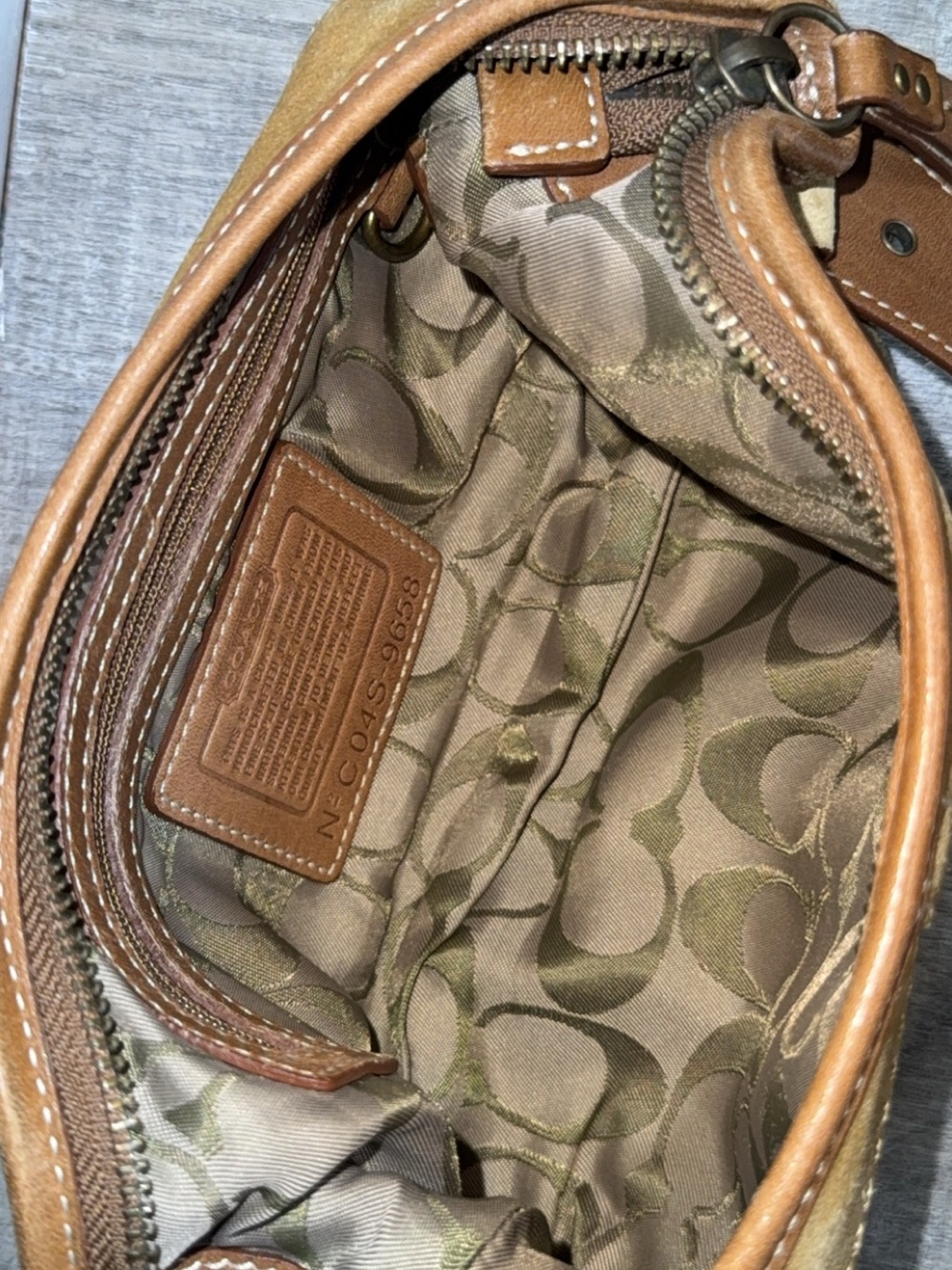 Coach Suede Shoulder Bag in Tan/Brown with Brass Hardware - Picture 6 of 6
